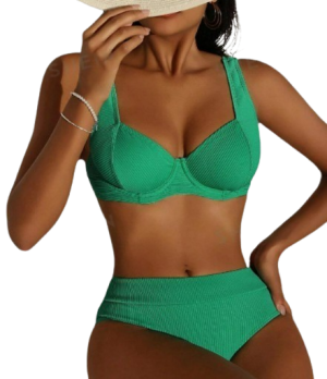 Women's Ribbed Back Cross Strap Bikini Set