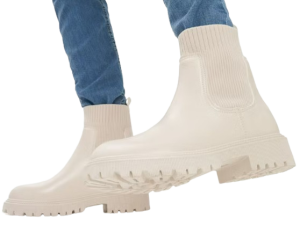 Ladies Chunky Ankle Sock Rubber Beige Boots