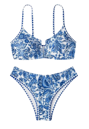 Women's Summer Beach Plant Printed Bikini Set
