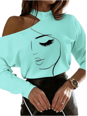 Figure Print Mock Neck T-Shirt