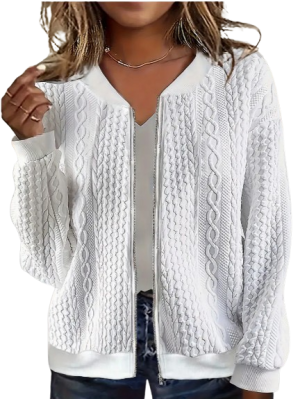 Textured Zip Up Bomber Jacket