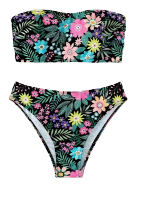 Flower & Plant Printed Two Piece Bikini Set