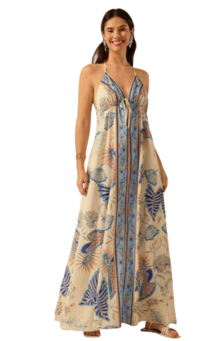 Women Vacation Tropical Boho Spaghetti Strap Lace Up Casual Beach Summer Dress