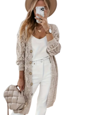 Women'S Casual Knit Cardigan - Long Sleeve, V-Neck