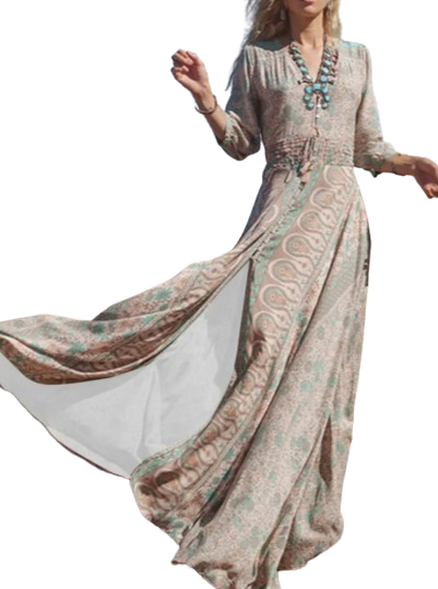 Bohemian Print V Neck Dress