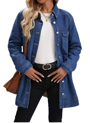 Women's Elegant Fleece-Lined Denim Jacket - Image 2